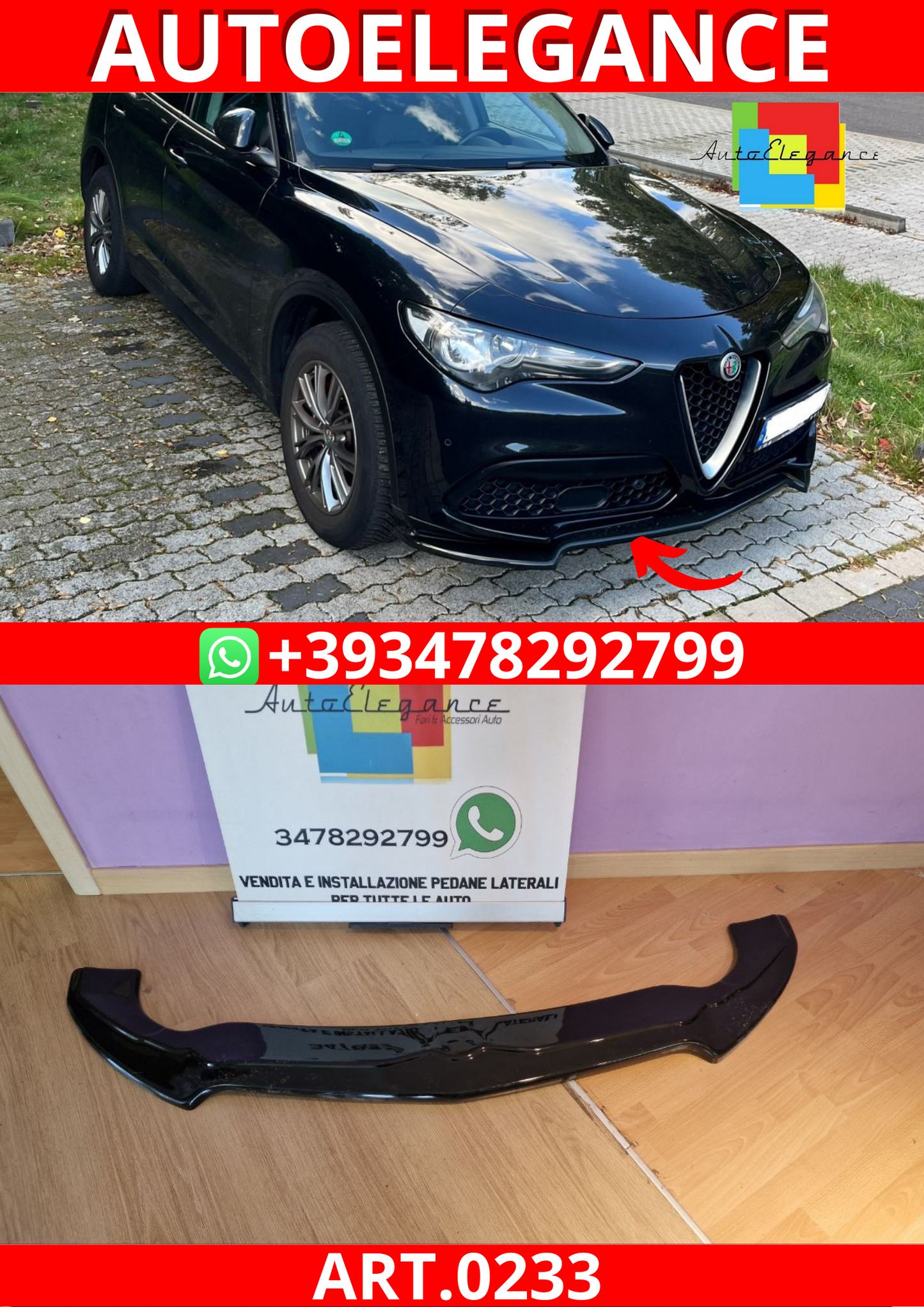 ART. 0233 SPLITTER ALFA ROMEO STELVIO 2016+ NERO LUCIDO