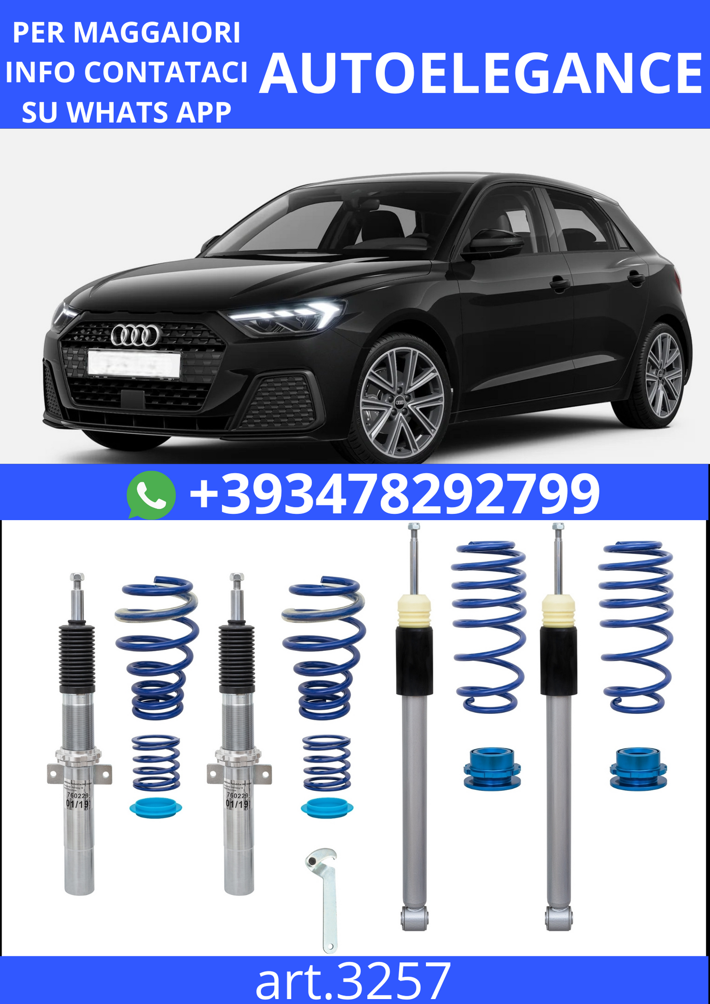 🎀Art.3257 Kit assetto sportivo a ghiera BlueLine per Audi A1 Sportback 🎀