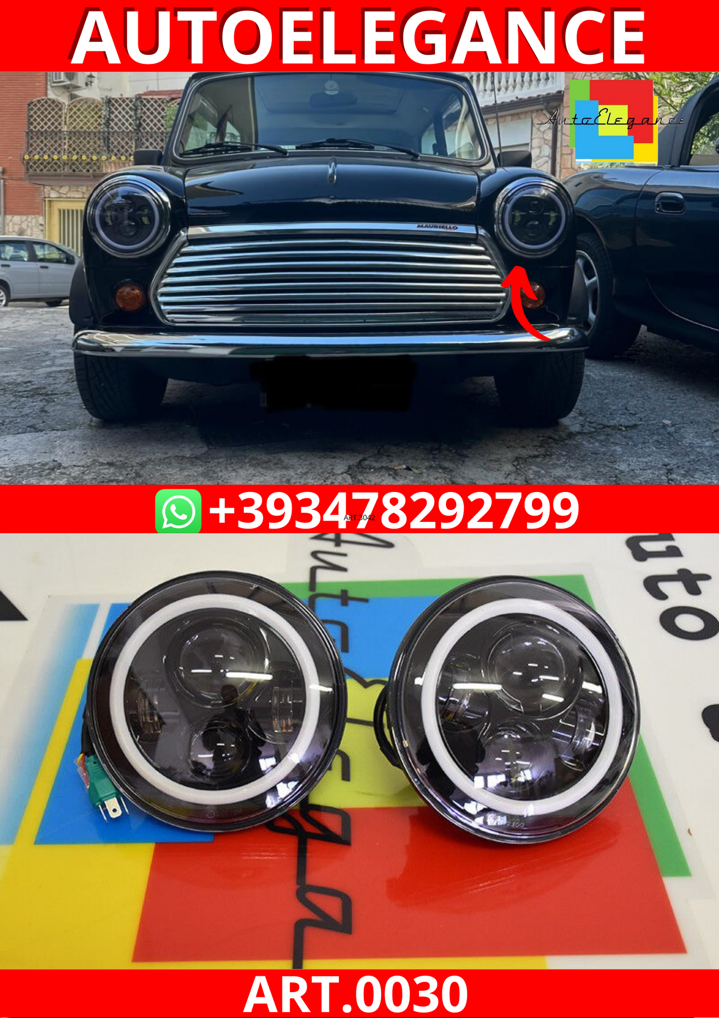 ART. 0030 FARI TONDI ANTERIORI DRL 7 MINI AUSTIN /ROVER 1960-2000