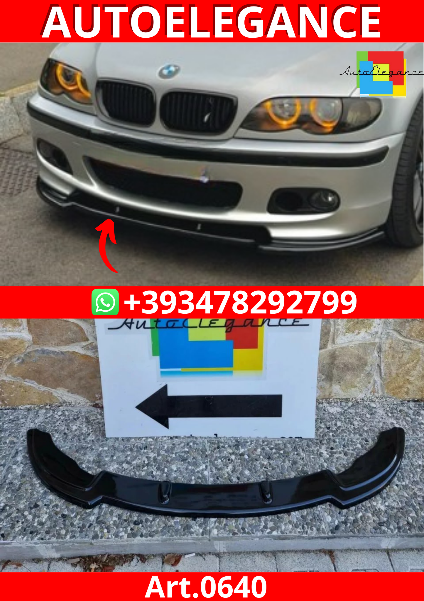 ART. 0640 SPLITTER BMW SERIE 3 E46 1997-2006 MTECH NERO LUCIDO