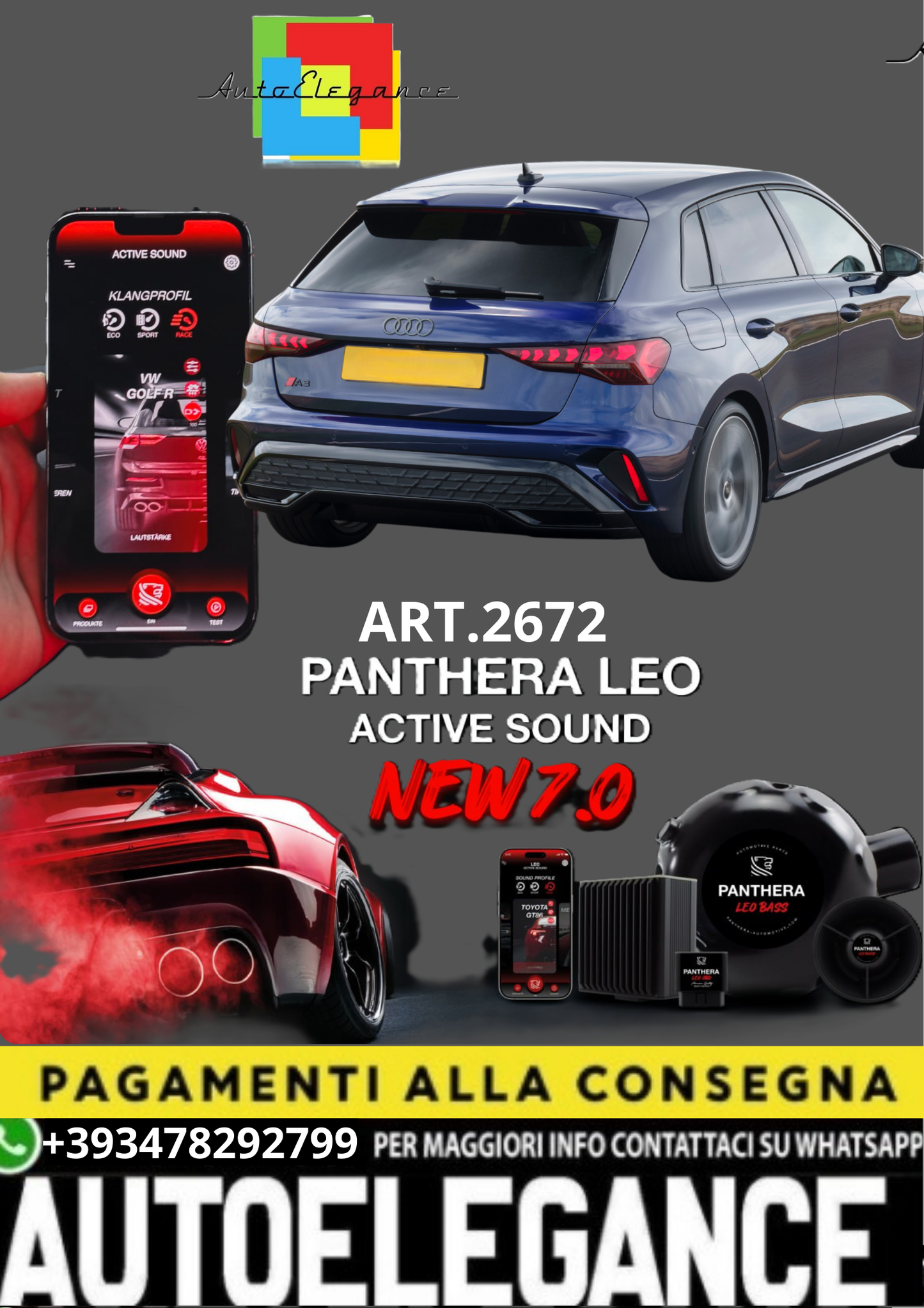💥💣 ART.2672 PANTHERA SOUND SYSTEM ADATTO PER Audi A3💣💥