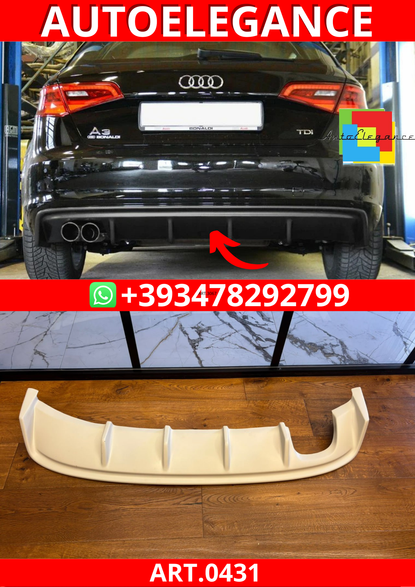 ART. 0431 DIFFUSORE AUDI A3 8V 2012-2016 SPORTBACK STANDARD 2SX