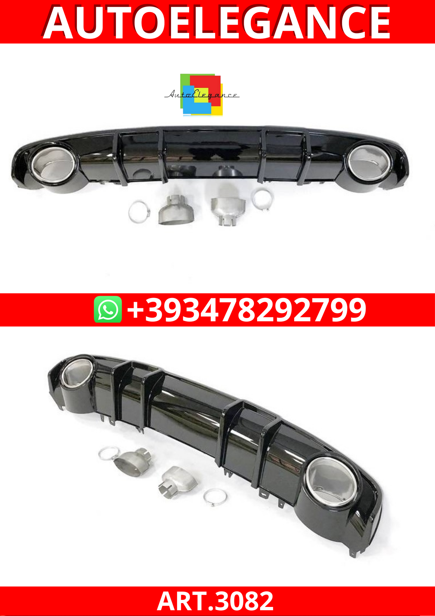 ART.3082  Diffusore Posteriore Audi A4 B9 2016+ Look RS4 ABS