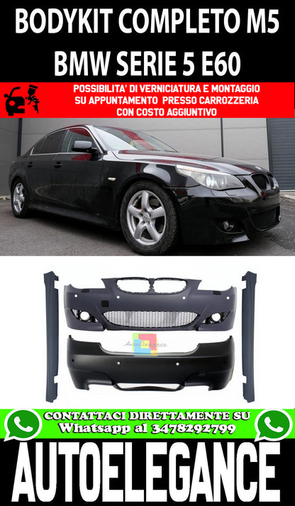 Kit carrozzeria adatto per BMW Serie 5 E60 (2003-2010) con impianto di scarico completo Twin Double Quad e laterale Minigonne M5 Design