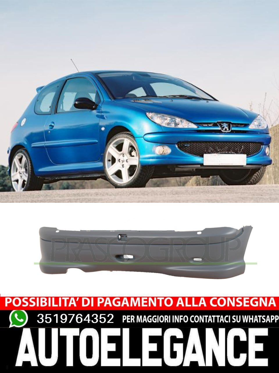 Paraurti Prasco Posteriore  PRIMERIZZATO  per PEUGEOT 206  7410L6