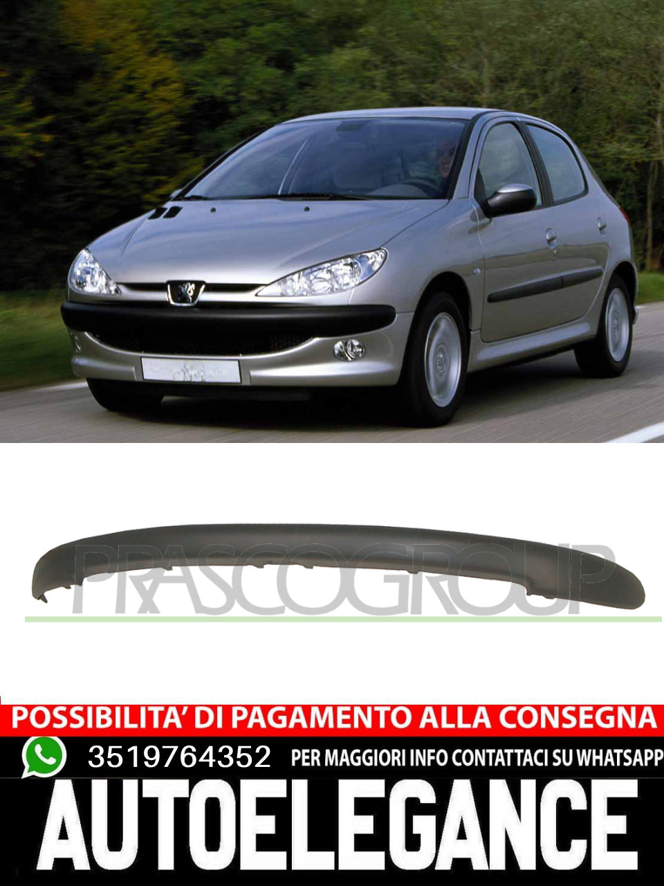 Modanatura centrale nera-paraurti anteriore per Peugeot 206 08/98-07/09 7452H8