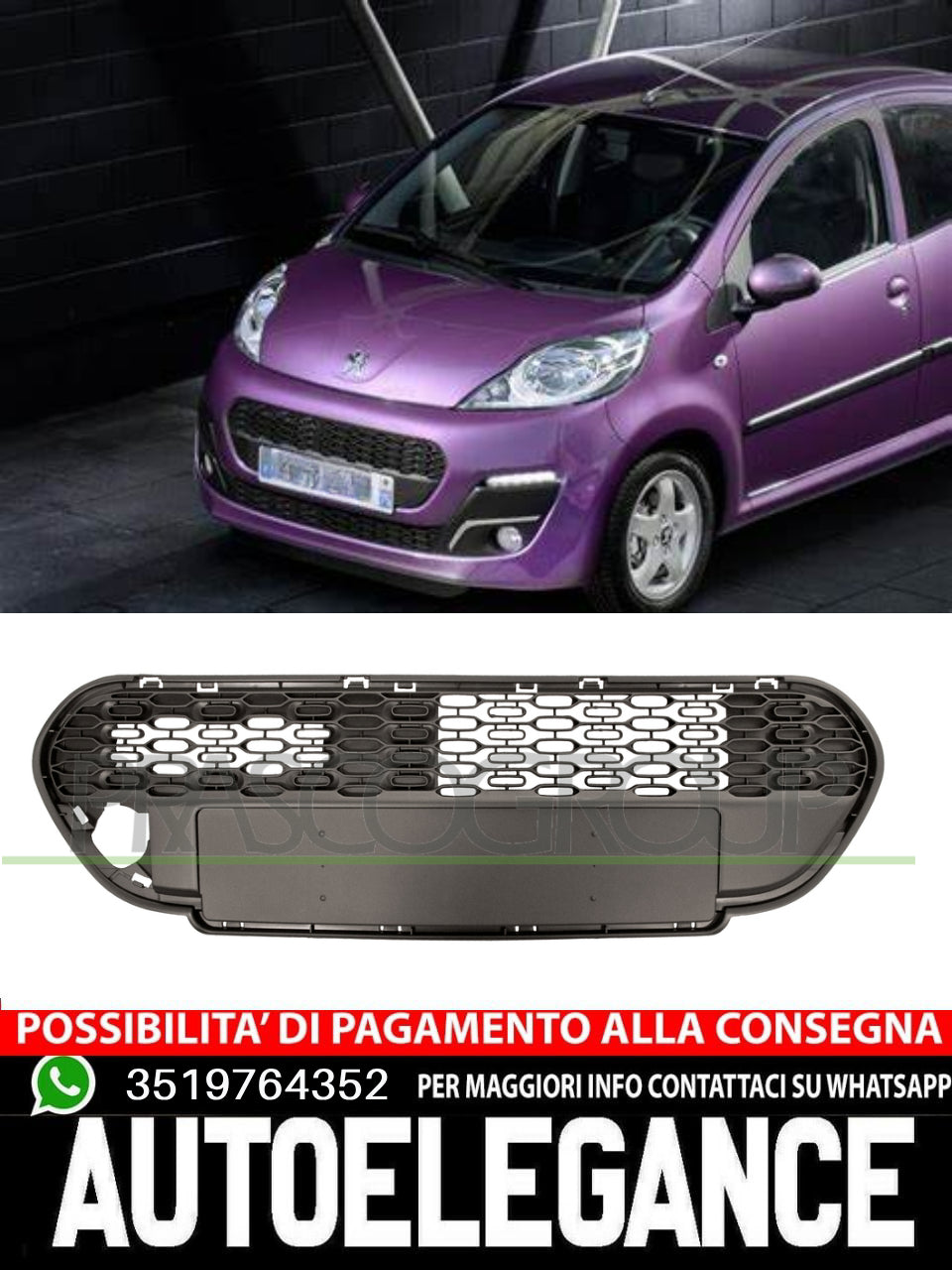 BLACK Front Radiator Grille Prasco For Peugeot 107 1607988480 