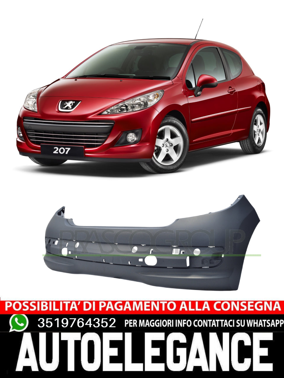 Paraurti Prasco Posteriore  CON PRIMER per PEUGEOT 207/207+ 207  7410Z5
