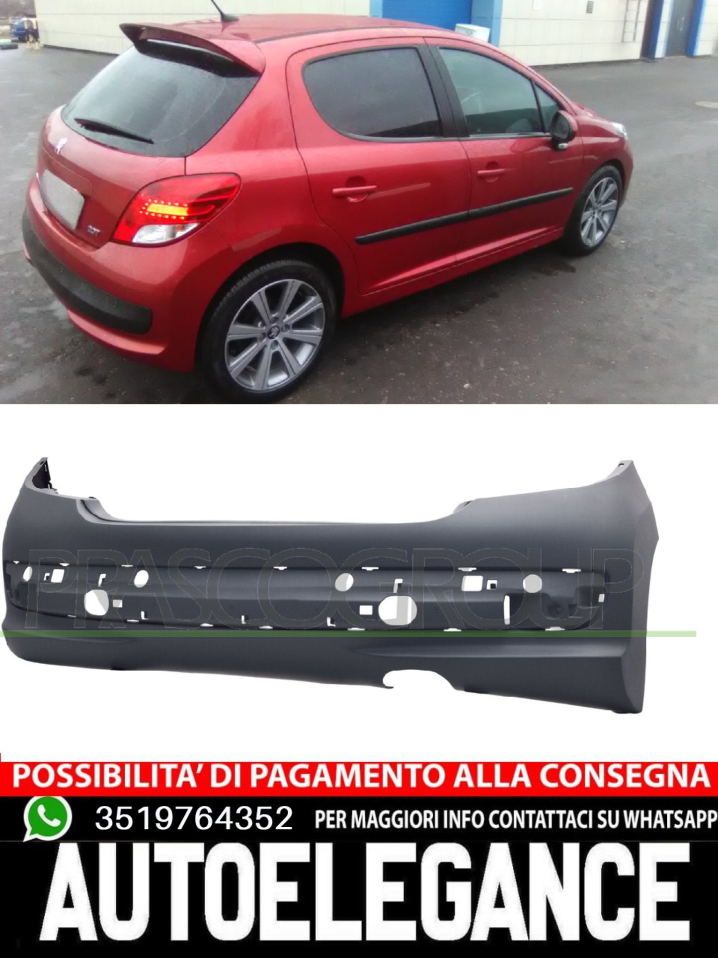 Paraurti Prasco Posteriore CON PRIMER per PEUGEOT 207/207+ 207    7410Z6