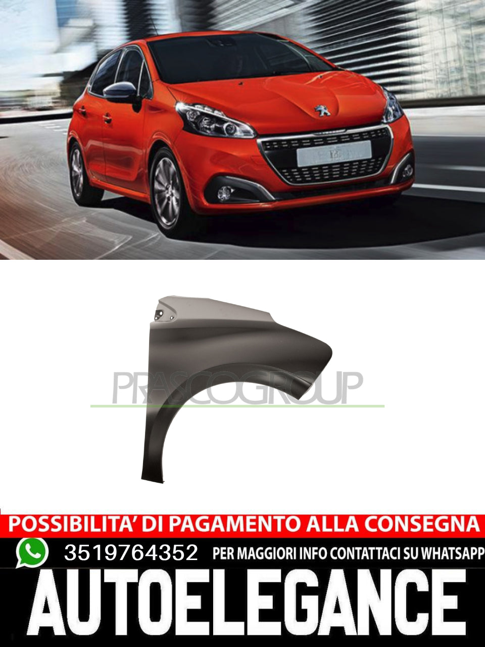 Prasco Front Right Mudguard For Peugeot 208 9672971480 