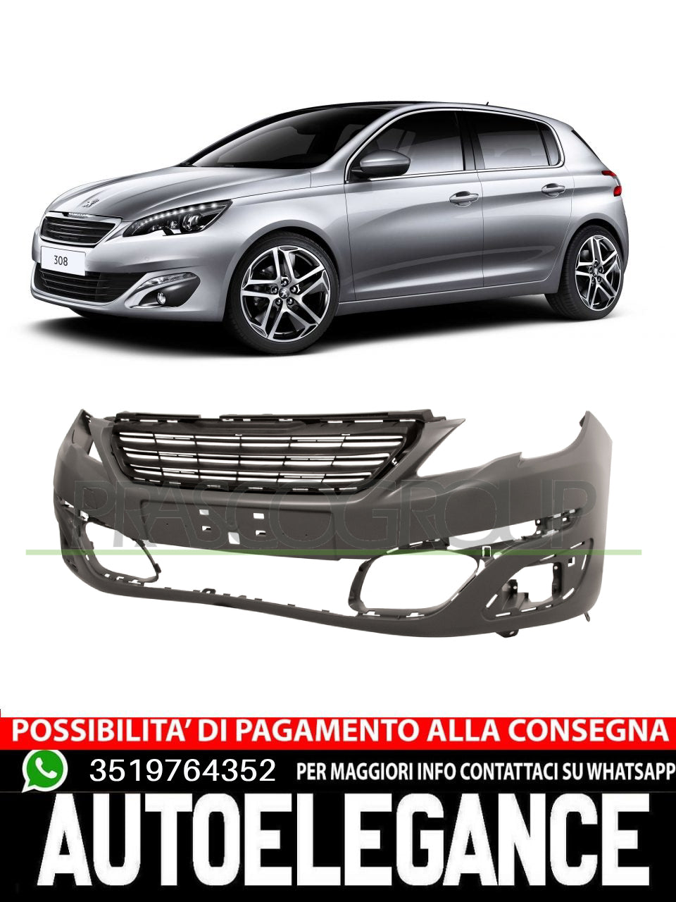 Paraurti Prasco Anteriore CON PRIMER TRACCE PDC Per Peugeot 308 Ba3 1610742080