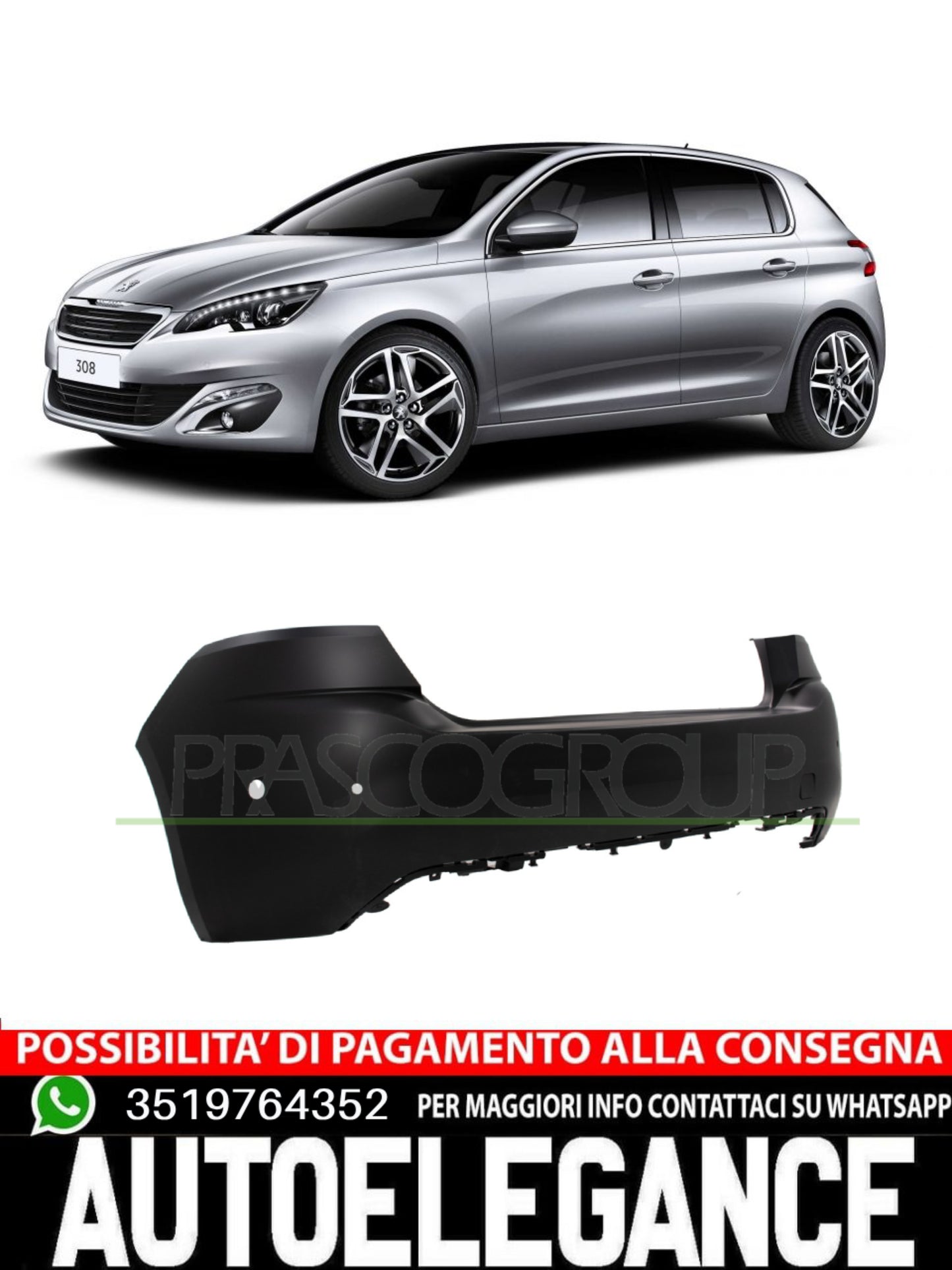 Paraurti Prasco Posteriore per PEUGEOT 308 1610767180
