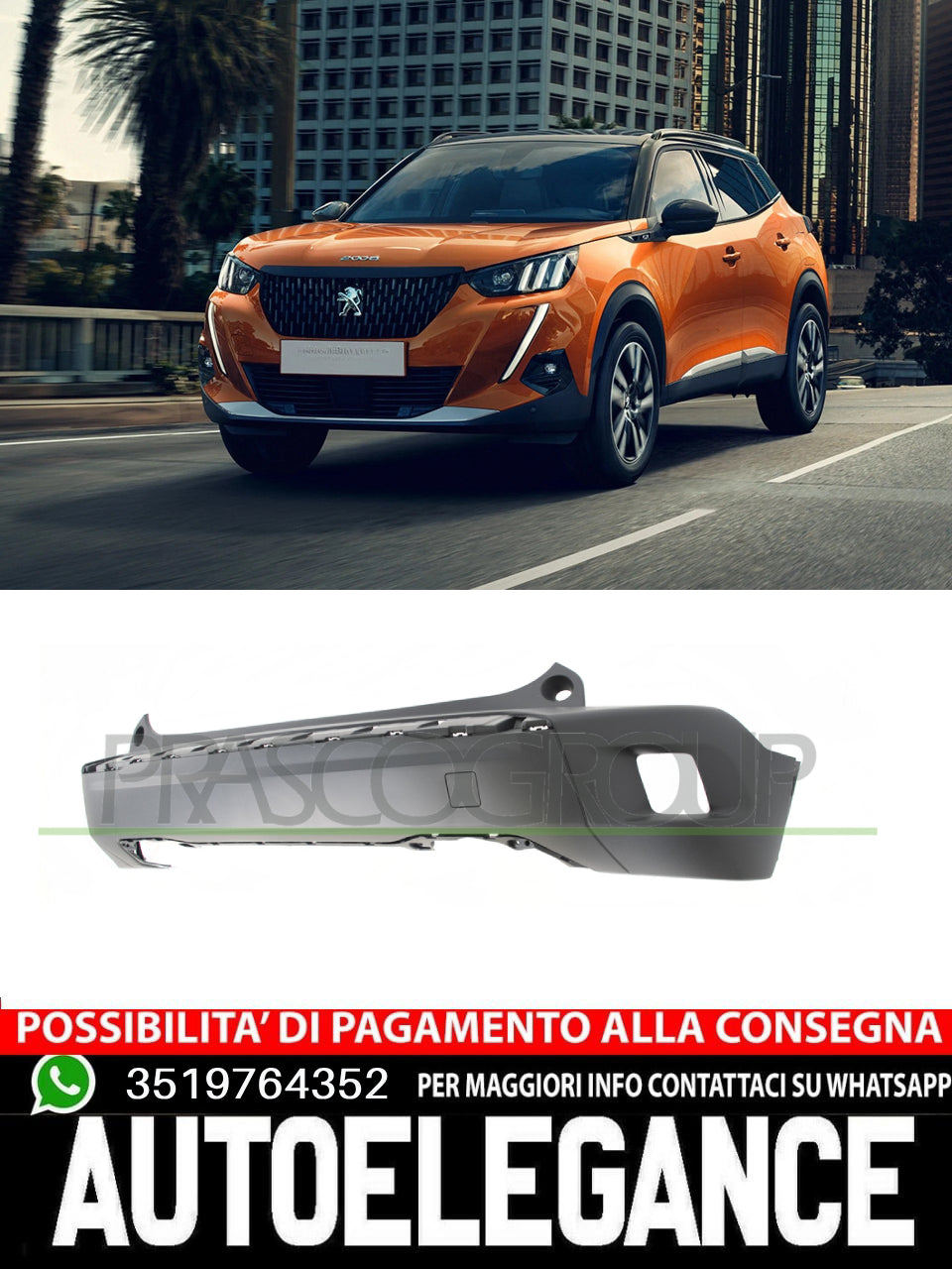 Paraurti Prasco Posteriore CON TRACCE PDC E PARK ASSIST per PEUGEOT 2008