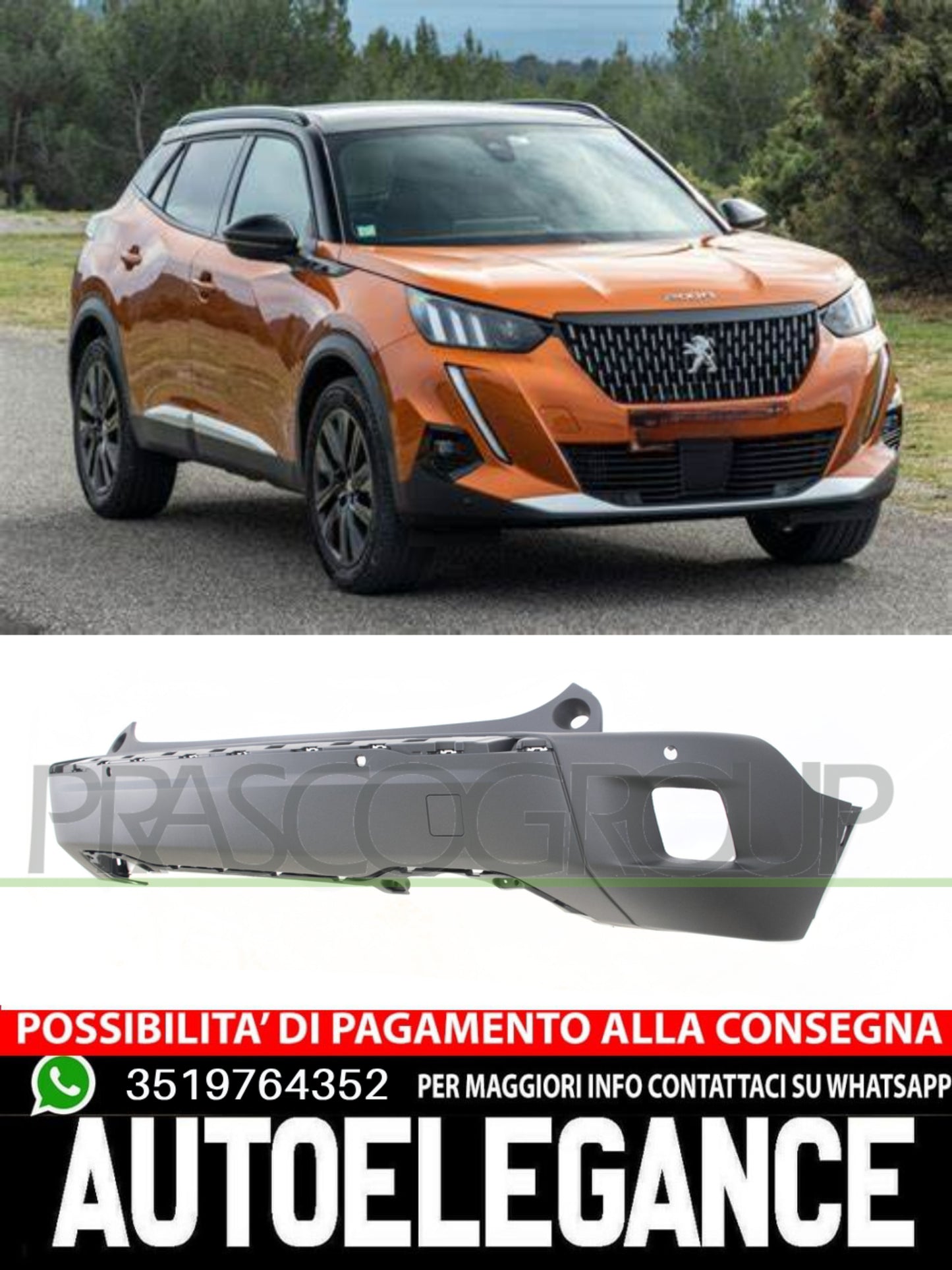Paraurti Prasco Posteriore CON FORI PDC+SUPPORTI per PEUGEOT 2008  98385170XT