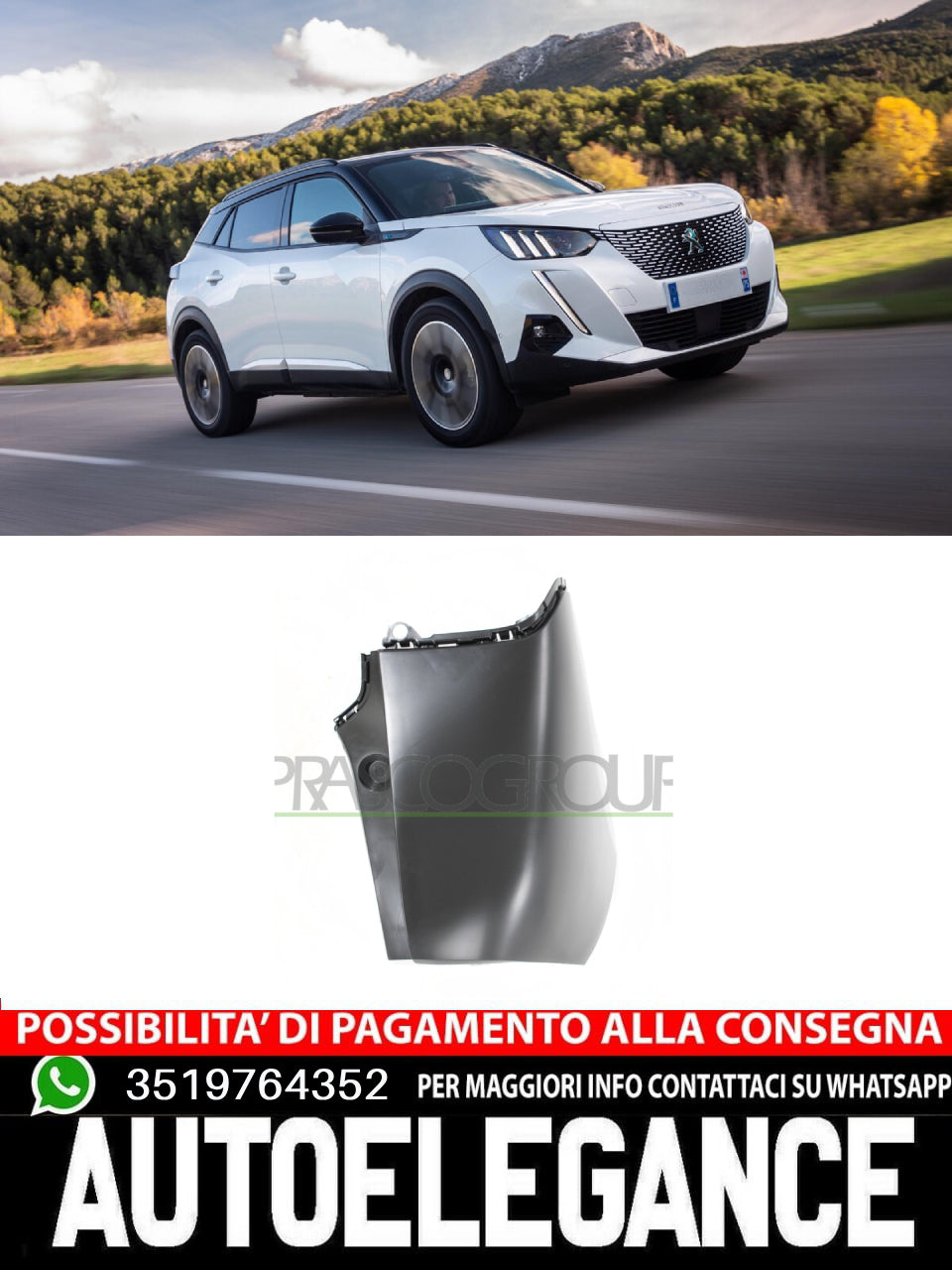 CANTONALE CON PRIMER E Paraurti Prasco Posteriore Sx Sinistro per PEUGEOT 2008