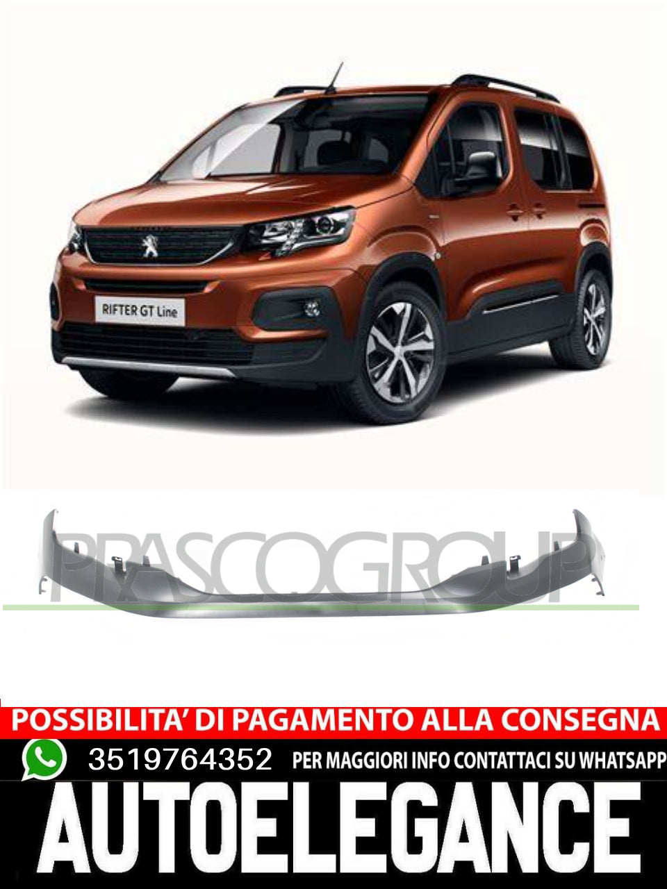 Paraurti Prasco Anteriore CON FORI PARAFANGHINI NO PRIMER per PEUGEOT RIFTER