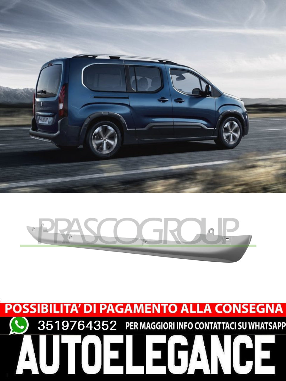 Spoiler paraurti Prasco Posteriore VERNICIATO ARGENTO per PEUGEOT RIFTER