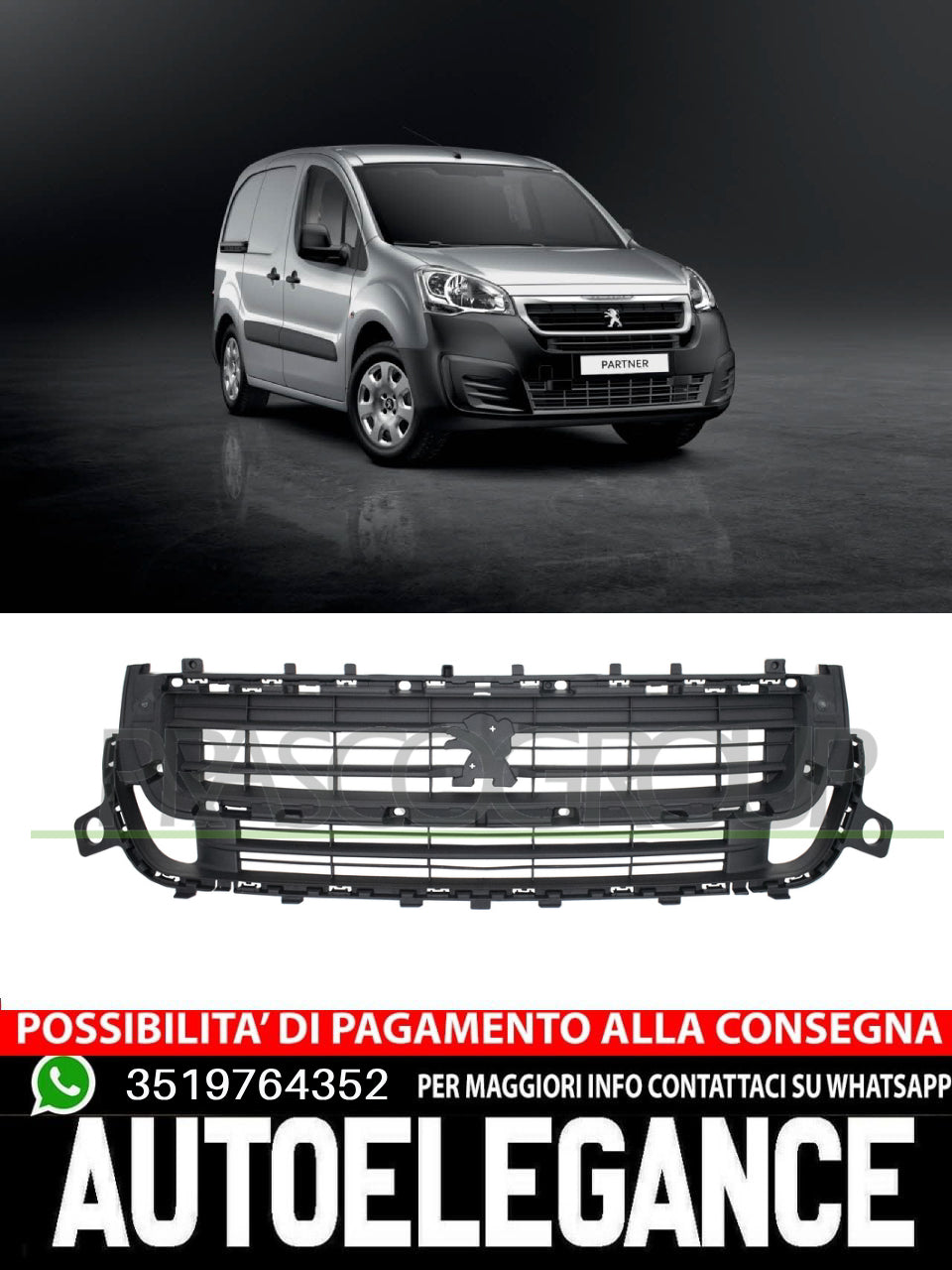 Griglia RADIATORE NERA Anteriore Prasco Per Peugeot Partner 16800261XT