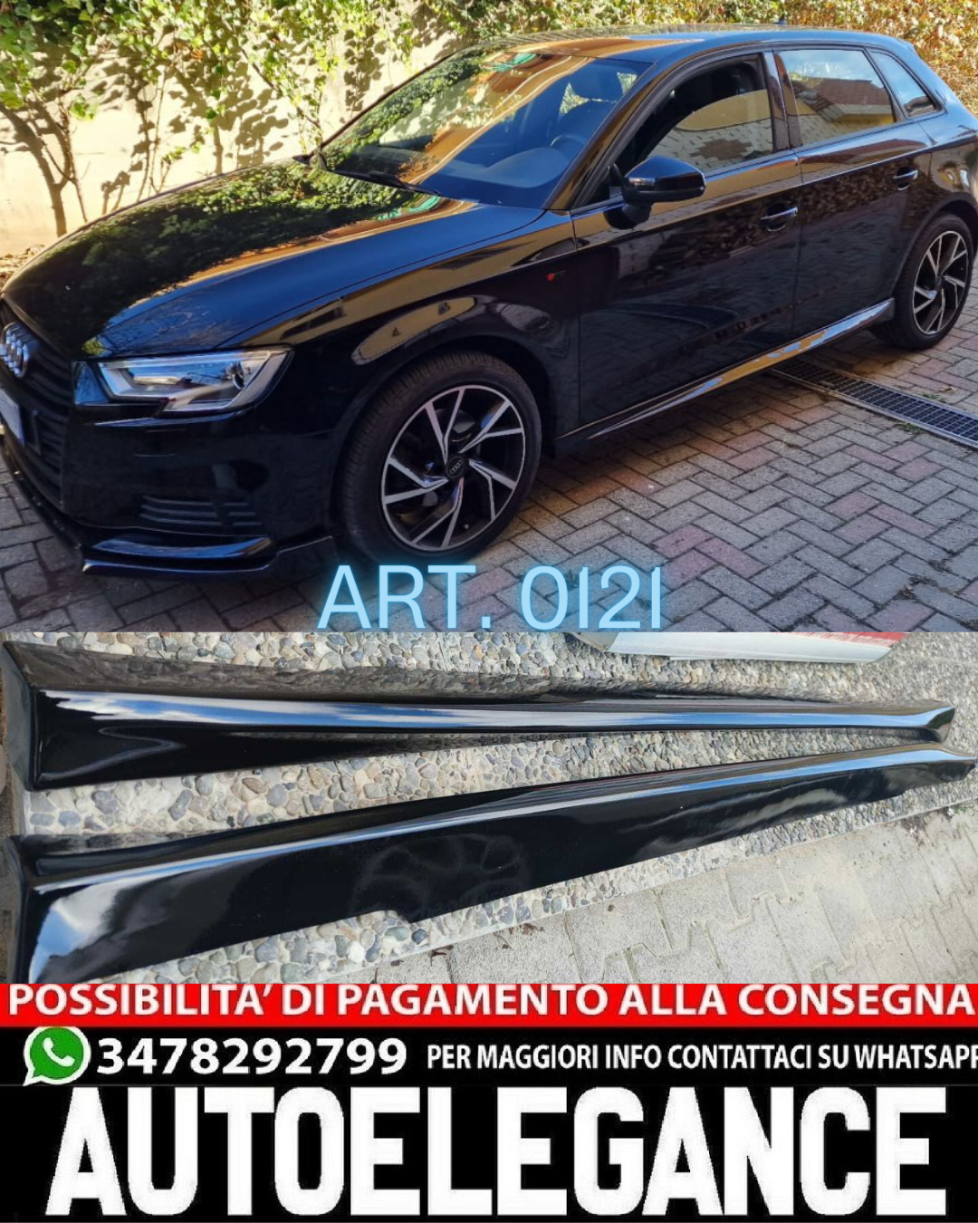 MINIGONNE ADATTE PER AUDI A3 8V LOOK SPORTIVO DESIGN NERO LUCIDO