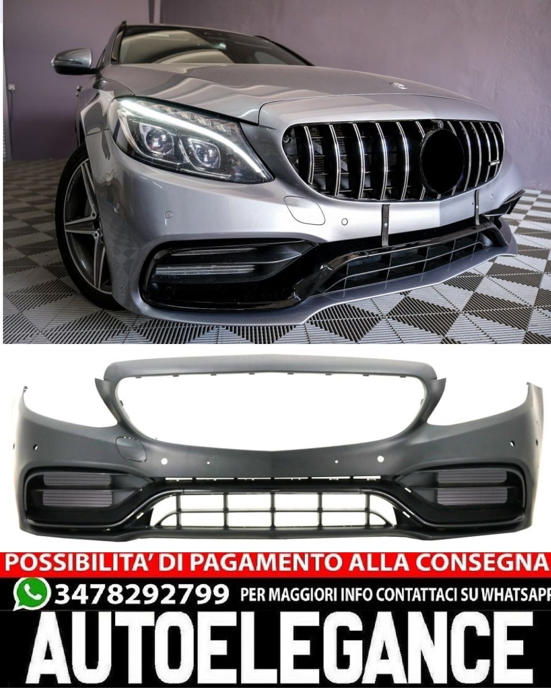 PARAURTI ANTERIORE ADATTO PER MERCEDES-BENZ CLASSE C W205 2019-2021 LOOK C63