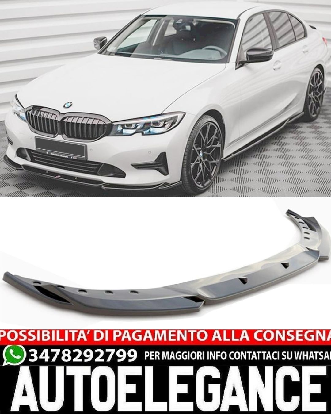 SPLITTER ANTERIORE ADATTO PER BMW SERIE 3 G20 2019+ LOOK NERO LUCIDO