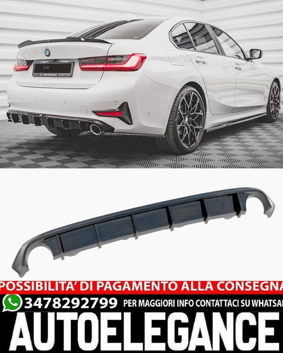 DIFFUSORE POSTERIORE ADATTO PER BMW SERIE 3 G20 2019+ LOOK NERO LUCIDO