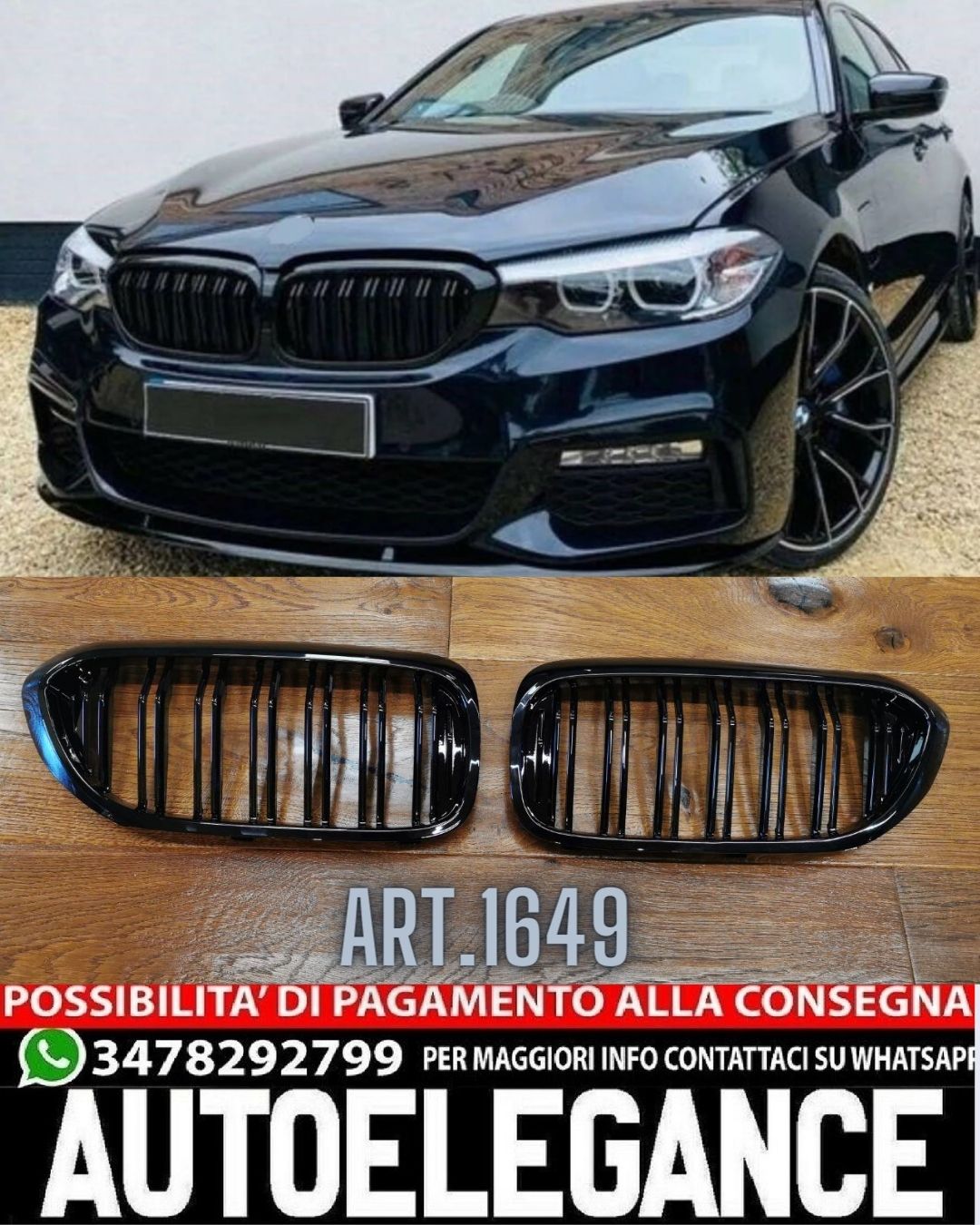 GRIGLIA ADATTA PER BMW SERIE 5 G30 G31 2017-2020 DOPPIA FASCIA LOOK NERO LUCIDO