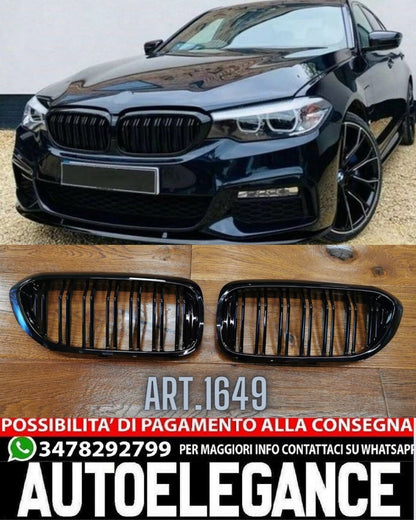 GRIGLIA ADATTA PER BMW SERIE 5 G30 G31 2017-2020 DOPPIA FASCIA LOOK NERO LUCIDO