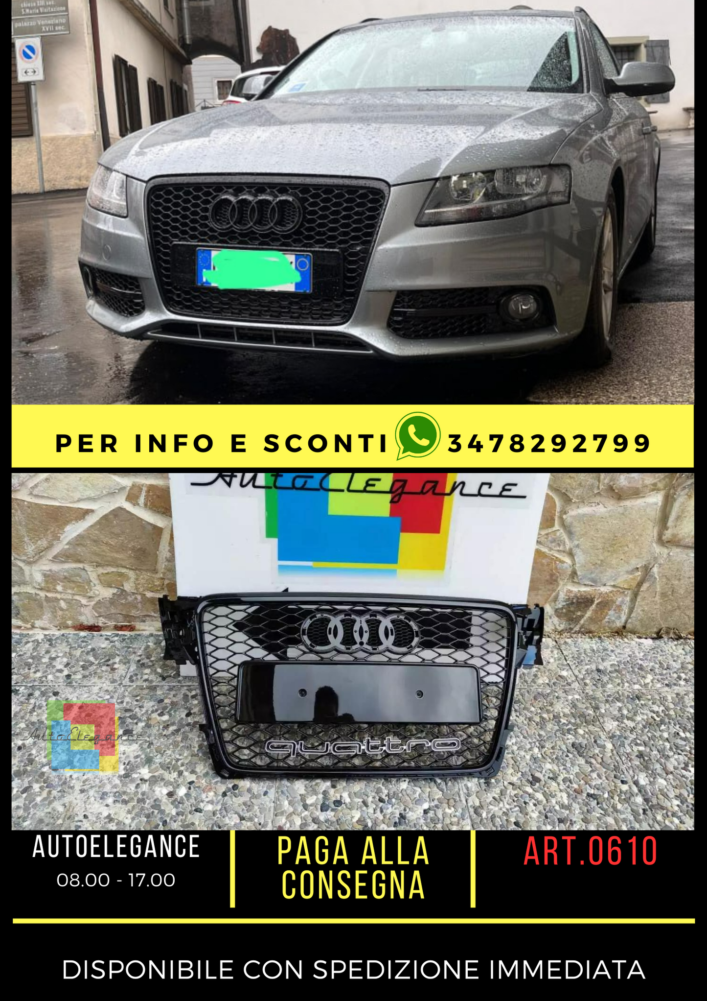✨GRIGLIA ANTERIORE AUDI A4 B8 2008 al 2012 AVANT BERLINA NERA NIDO D'APE QUATTRO