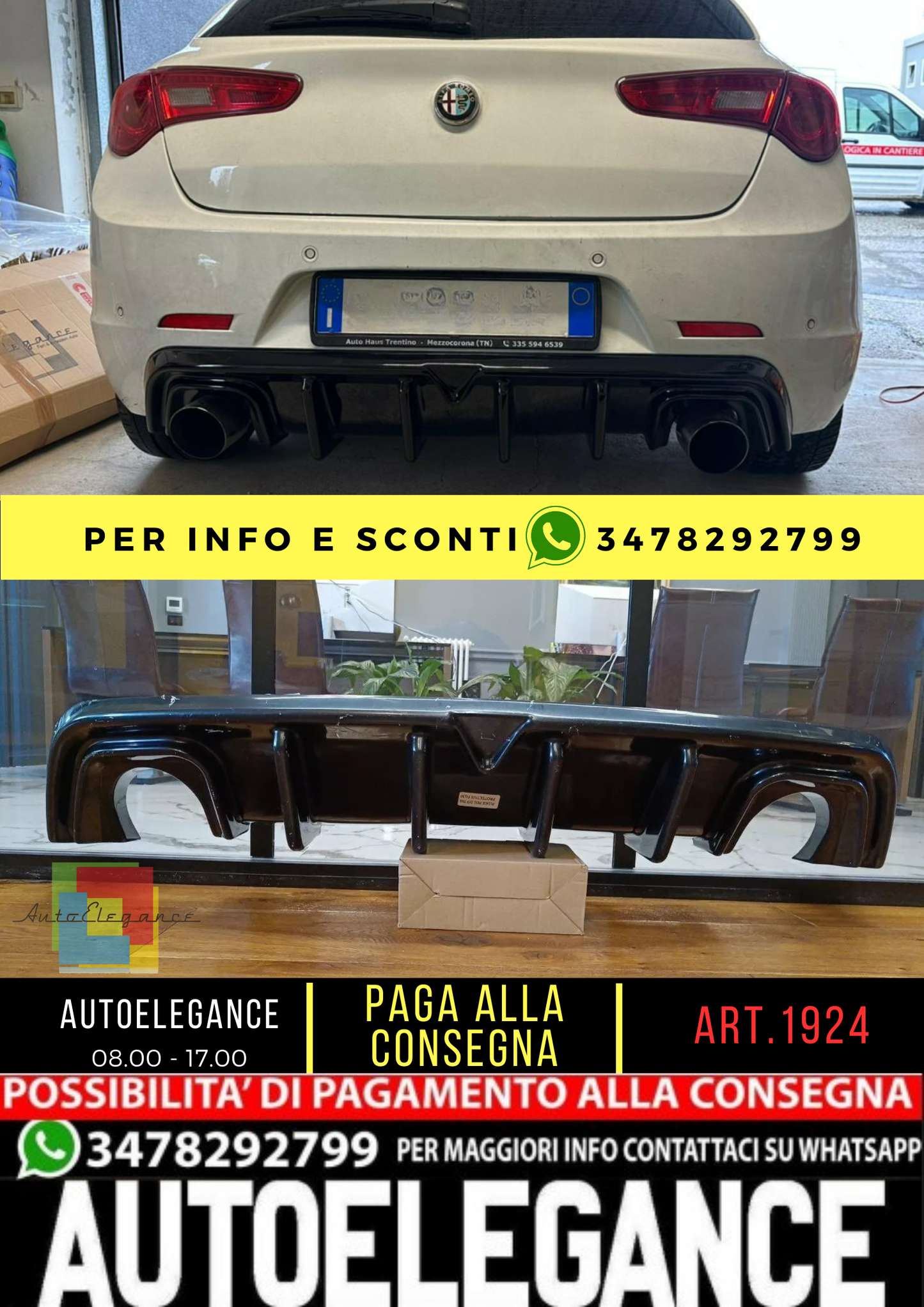 ✨DIFFUSORE ADATTO PER ALFA ROMEO GIULIETTA LOOK TUNING NERO LUCIDO✨