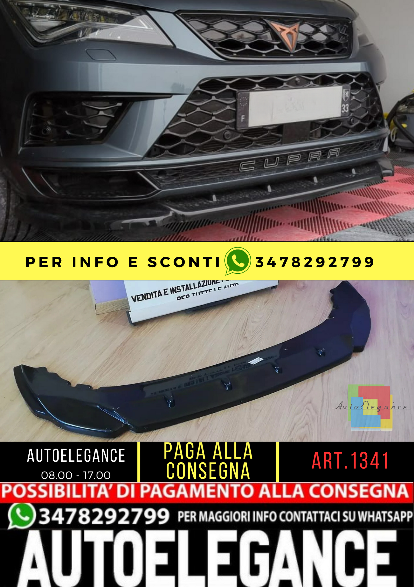 💎1341 Gloss Black Front Splitter suitable for CUPRA Ateca 2018+💎