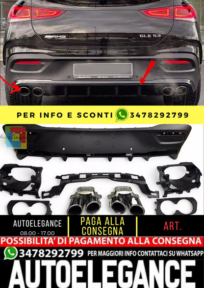 Rear Spoiler Diffuser + Exhaust Tips SUITABLE For Mercedes W167 GLE COUPE