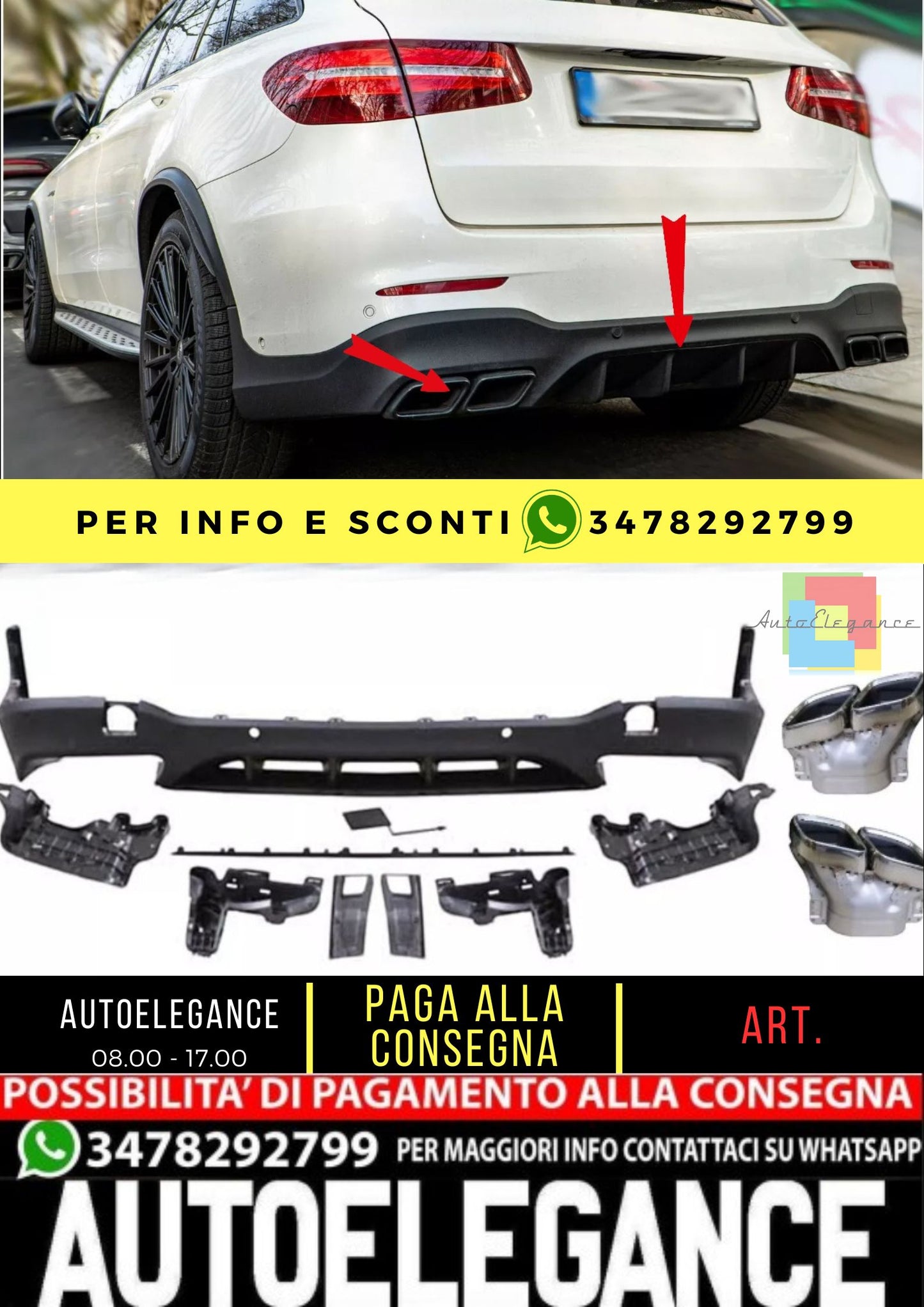 Diffusore spoiler posteriore + terminali di scarico (CHROM) 63 AMG LOOK per Mercedes GLC 253