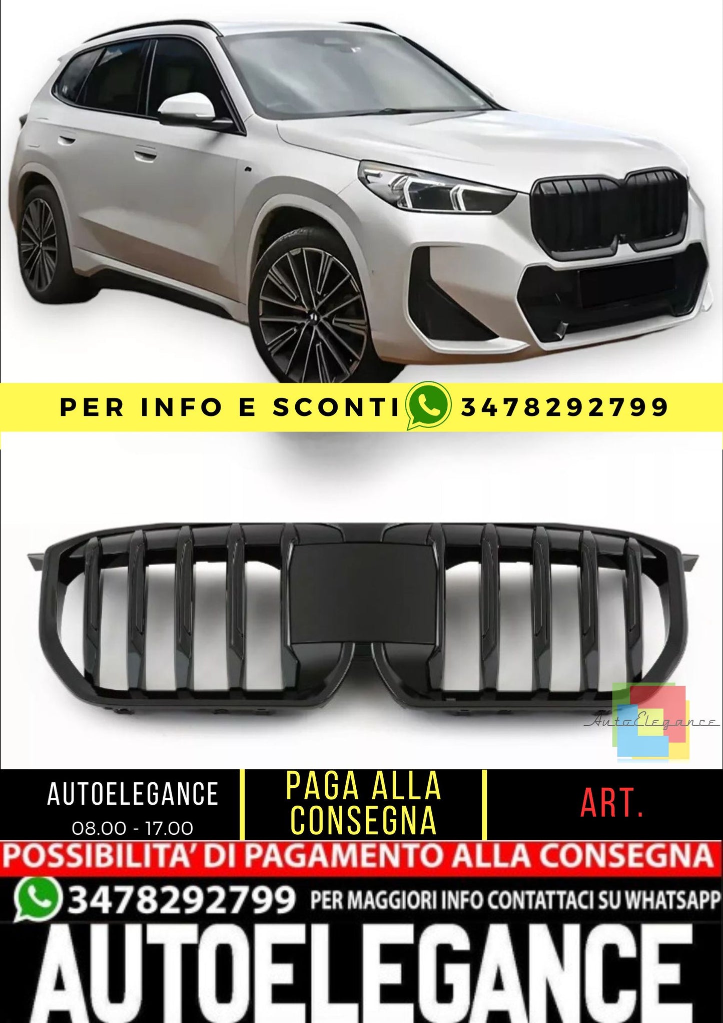 💎GRIGLIA SPORTIVA PERFORMANCE NERO LUCIDO ADATTA PER BMW X1 U11 DAL 2022-💎