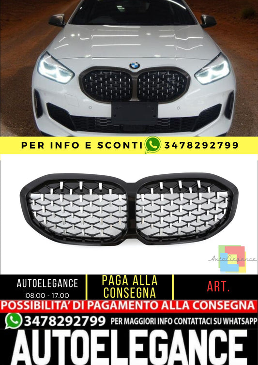 🌻GRIGLIA DEL RADIATORE DIAMANTATA CROMATA NERA ADATTO PER BMW SERIE 1 F40🌻