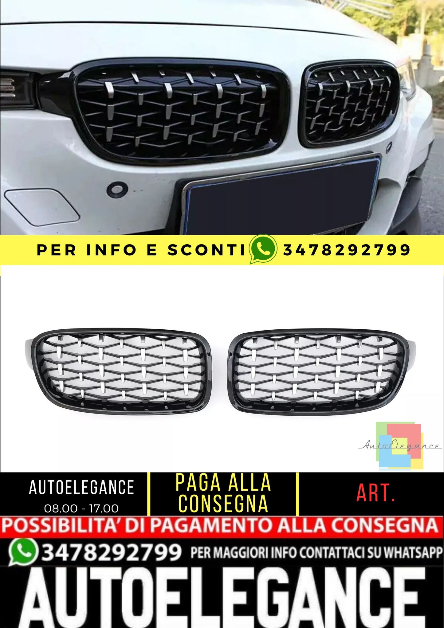 🤩GRIGLIA SPORTIVA DIAMANTE NERO LUCIDO ADATTO PER BMW SERIE 3 F30 F31🤩
