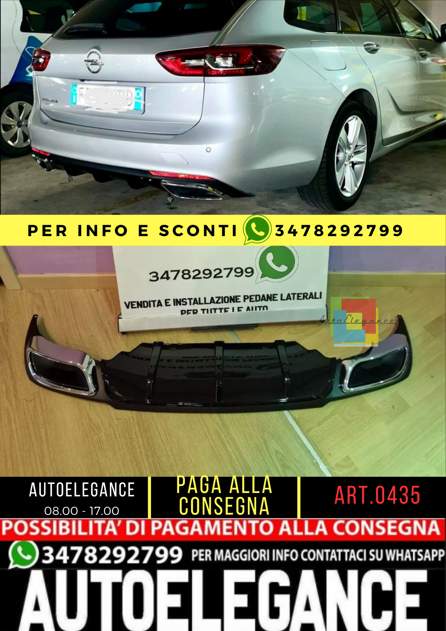 ✨0435 DIFFUSORE POSTERIORE ADATTO PER OPEL INSIGNIA B 2018+ LOOK NERO LUCIDO✨