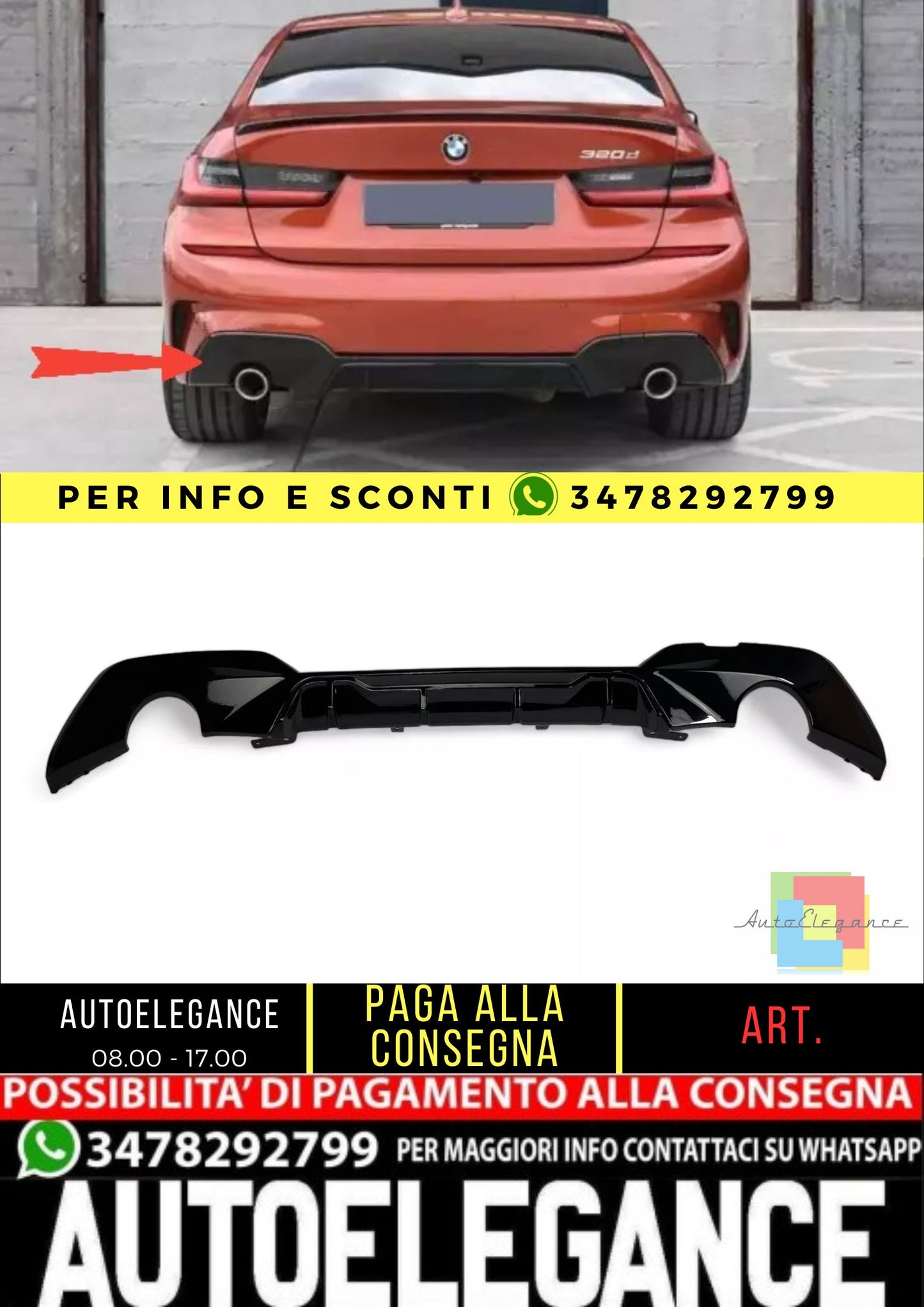 💯GLOSS BLACK DIFFUSER SUITABLE FOR BMW 3 SERIES G20 / G21 M SPORT 2018-2022💯