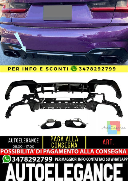 😎DIFFUSORE + PEZZI DI SCARICO NERO ADATTO A BMW SERIE 3 G20 / G20 2019-2022😎