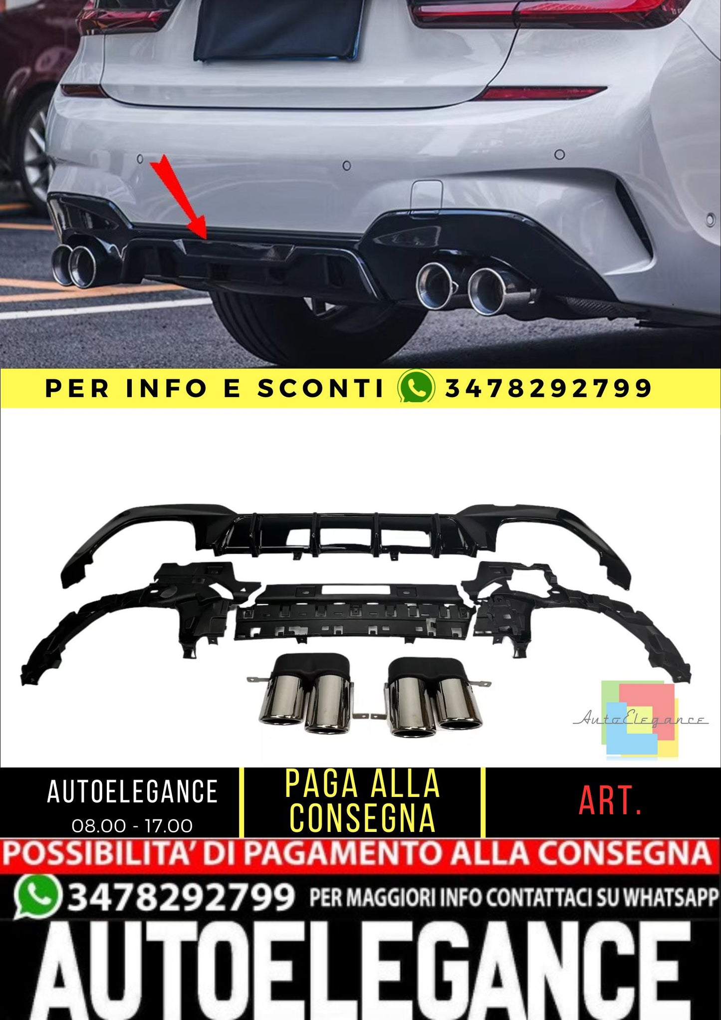 DIFFUSORE + PEZZI DI SCARICO (CROMO) ADATTO A BMW SERIE 3 G20 / G20 2019-2022