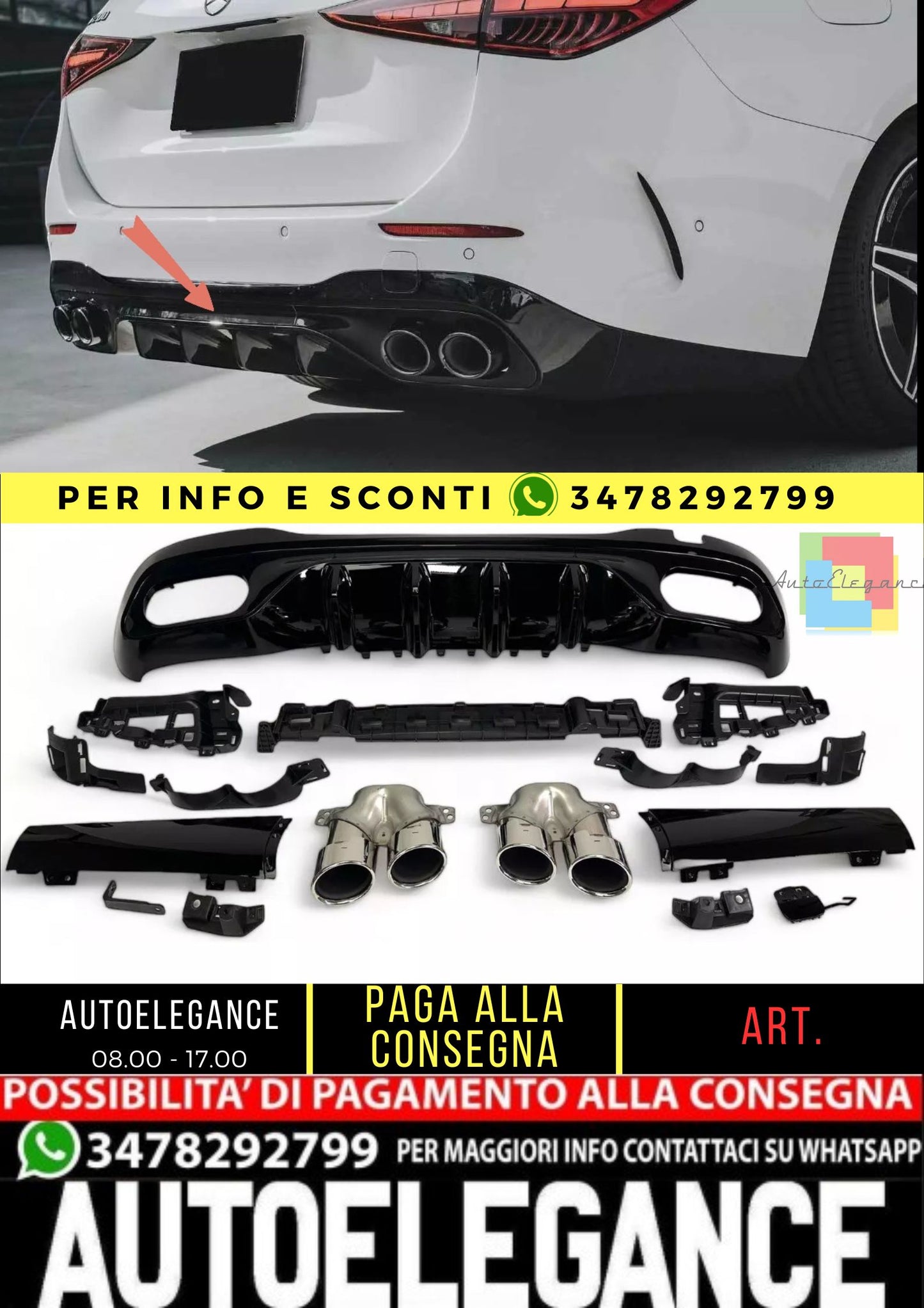 Diffusore + Terminali Di Scarico (CROMATI) in Ottica Adatto Per Mercedes C205 A205