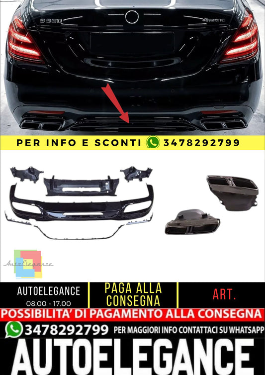 ✨Diffusore+ Terminali Di Scarico (NERO) Adatto Per  Mercedes S W222 Restyling✨