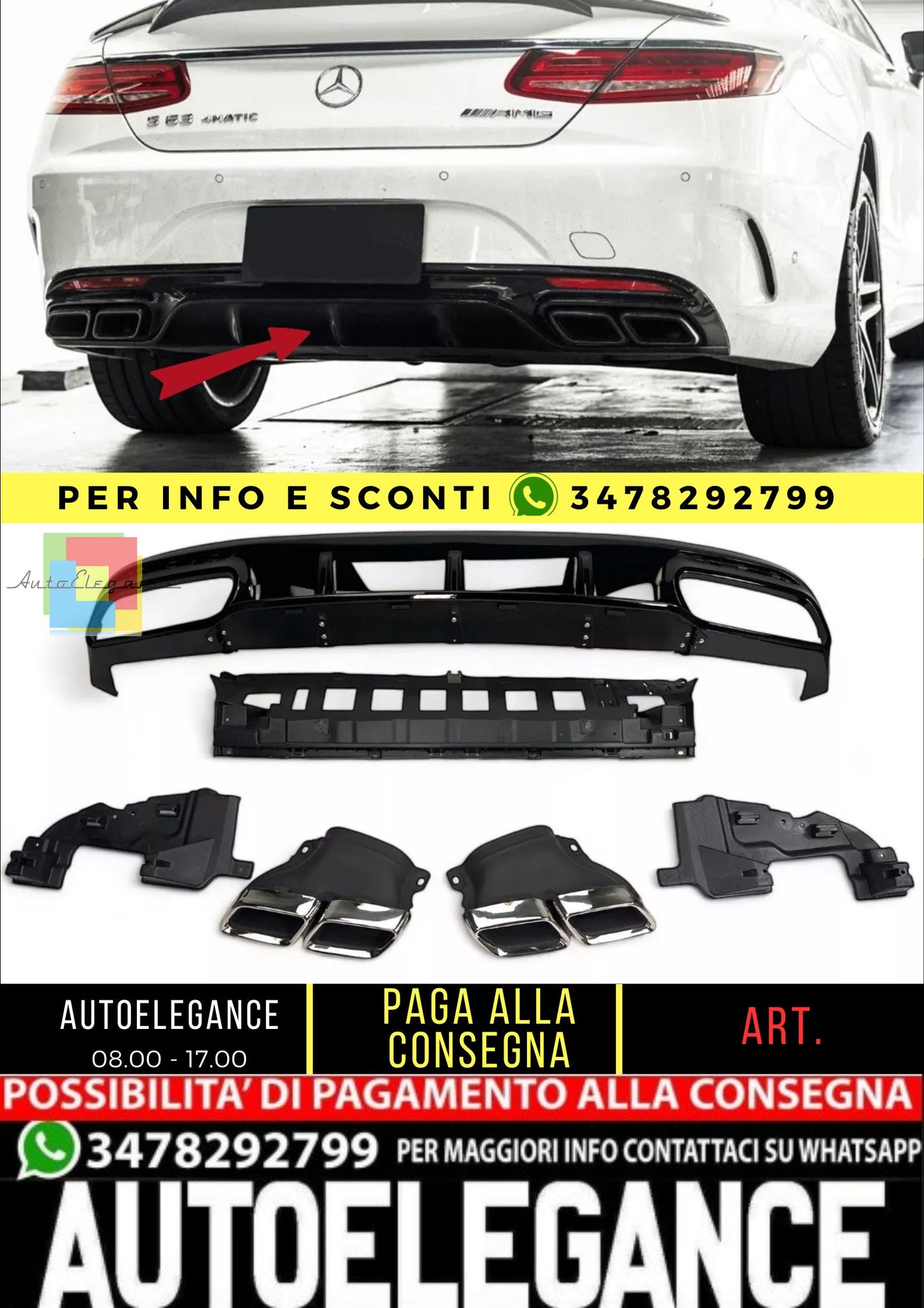💯Diffusore+ Terminali Di Scarico (CROMATO) Adatto Per Mercedes S-KL. C217.💯