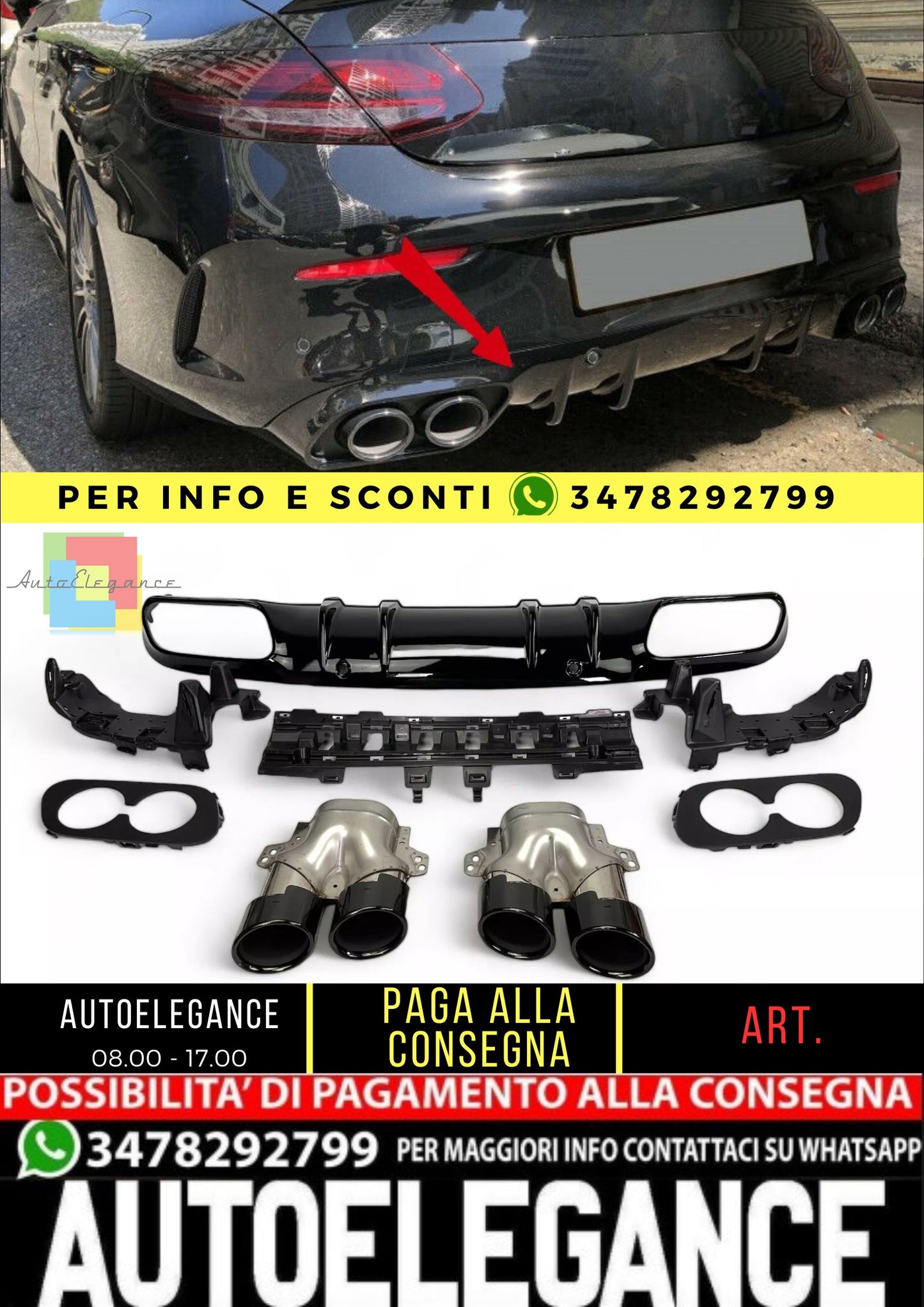 💯Diffusore+ Terminali Di Scarico (NOIR) Adatto Per  Mercedes C205 A205💯