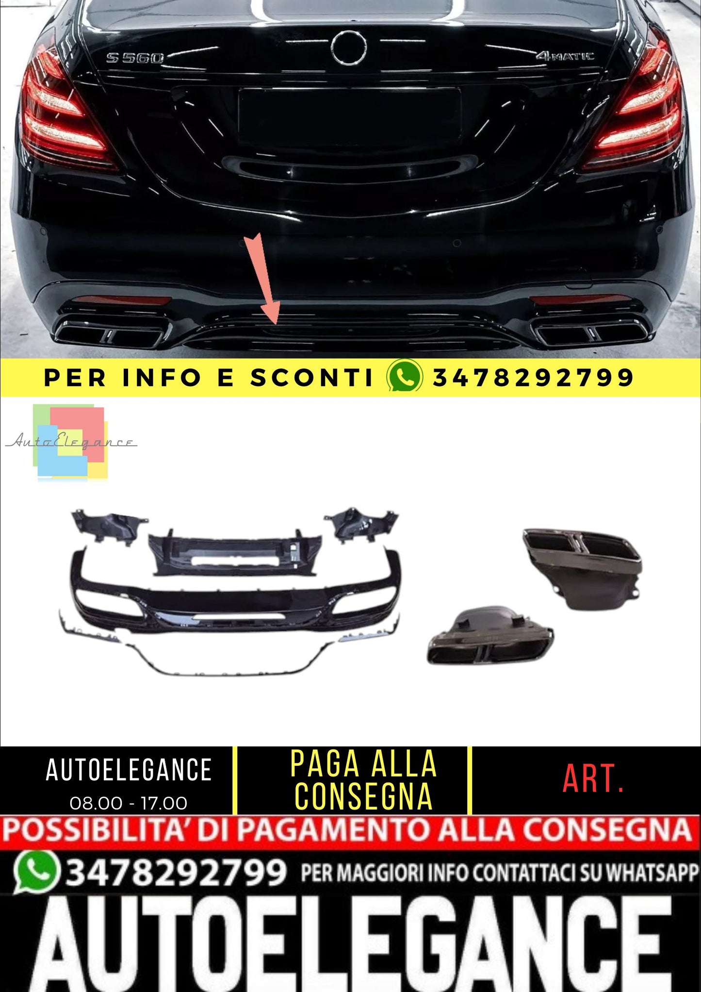 💯Diffusore+ Terminali Di Scarico (NOIR) Adatto Per Mercedes S W222 Lifting💯