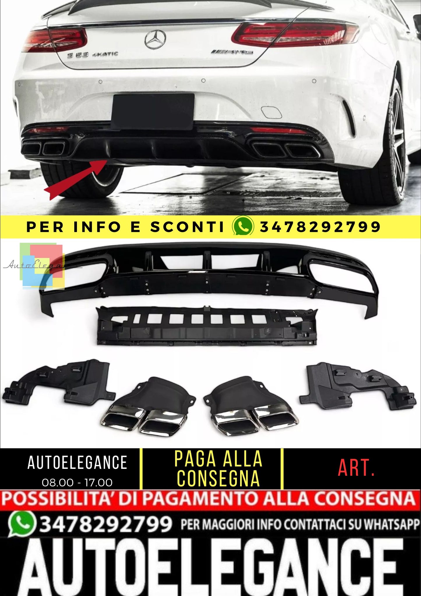 😎Diffusore+ Terminali Di Scarico(CHROMES) Adatto Per Mercedes S-KL.S63 😎