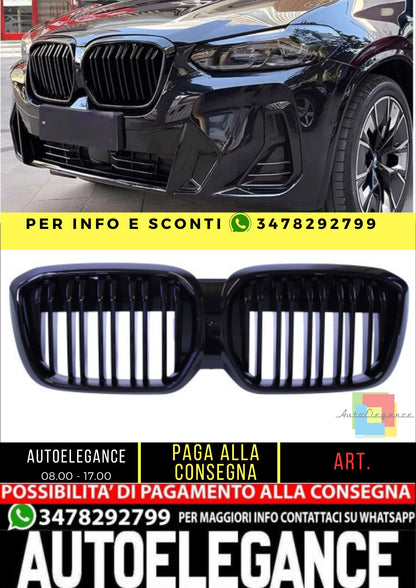 😎Griglia rene compatibile con BMW iX3 G08 doppie barre nero lucido😎