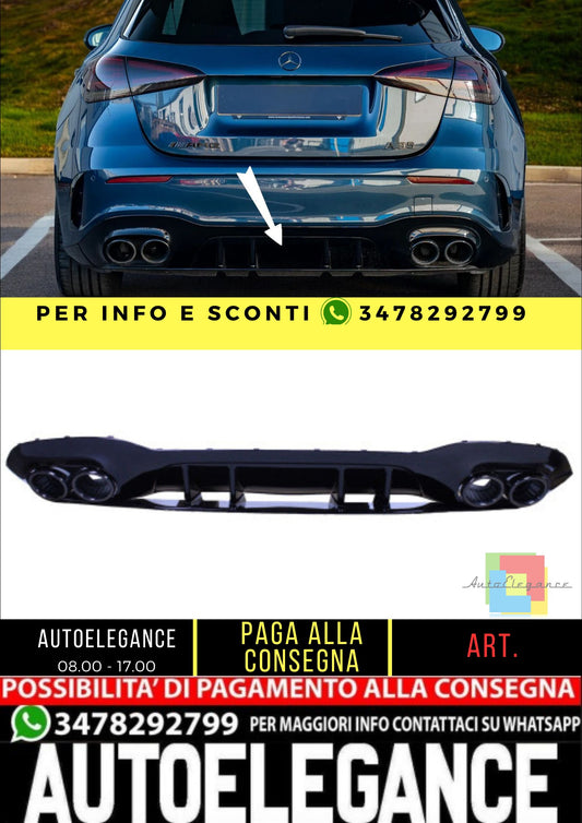 😎Diffuser Suitable For Mercedes A-Class W177 + Double Exhaust Tips Black😎