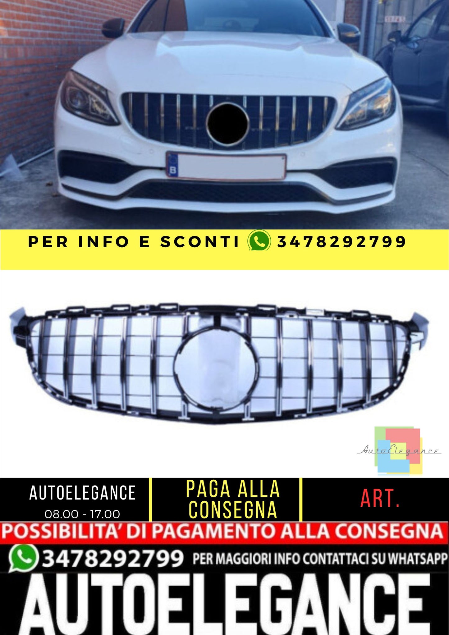 😎Griglia compatibile con Mercedes-Benz C 63 amg (s) W205 cromata😎