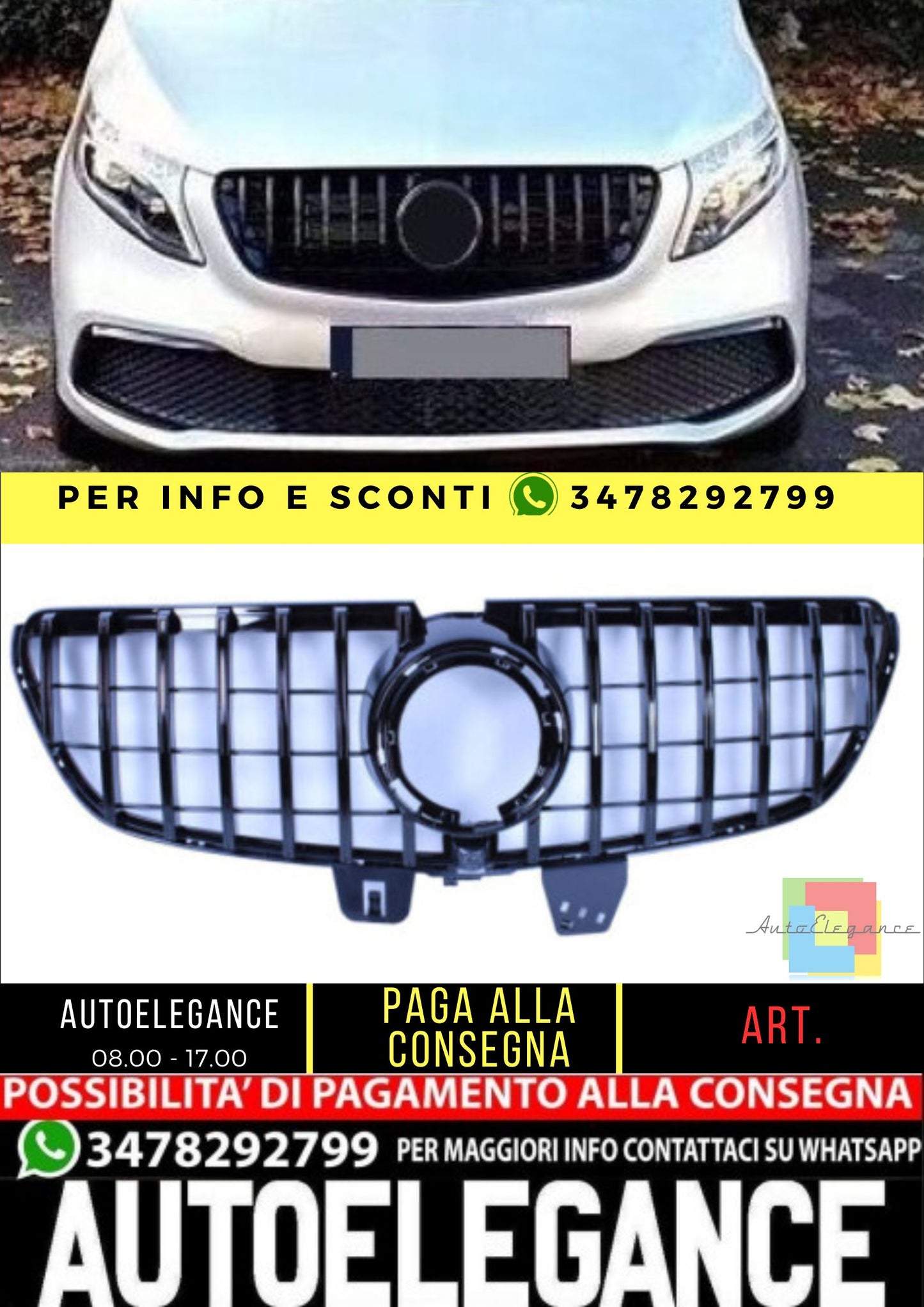💯Griglia nera lucida compatibile con Mercedes-Benz classe V 2020💯